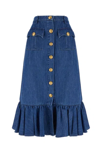 Valentino Garavani Blue Denim Cotton Skirt In Medium Blue