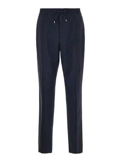 Valentino Garavani Blue Jogger Pants With Logo Patch In Wool Blend Man