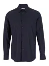 Valentino Garavani Blue Shirt With Classic Collar In Wool Blend Man In Multicolor