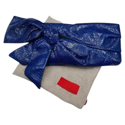 Pre-owned Valentino Garavani Blue Snakeskin Clutch Bow Bag
