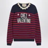 Valentino Knitwear Sweater Asymmetric Neck Design In Blue