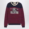 Valentino Knitwear Sweater Asymmetric Neck Design In Blue