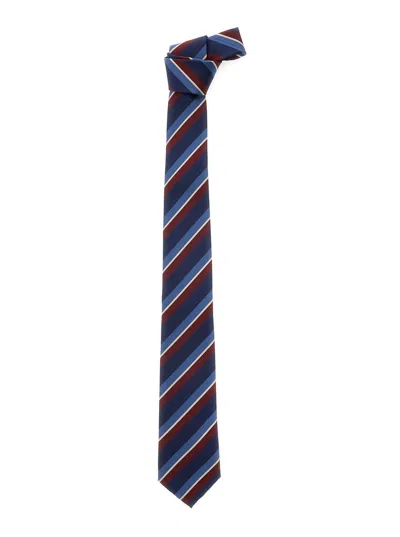 Valentino Garavani Blue Striped Tie With Logo In Silk Man