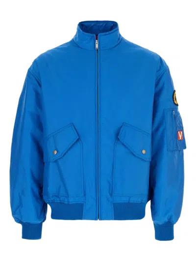 Valentino Light Blue Nylon Padded Bomber Jacket