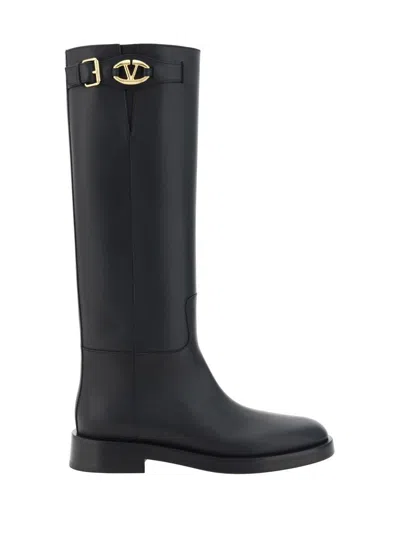 Valentino Garavani Vlogo Leather Knee Boots In Black