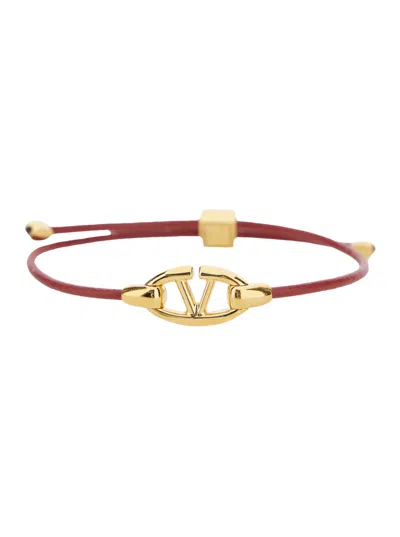 Valentino Garavani Bordeaux Bracelet With Vlogo Signature Detail In Leather Woman In Multicolor