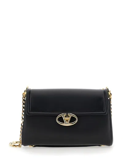 Valentino Garavani Borsa A Tracolla Con Applicazione Vlogo Sul Fronte In Pelle Nera Donna In Multicolor