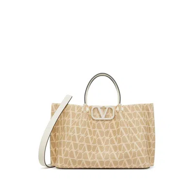 Valentino Garavani Borsa Tote In Rafia Toile Iconographe In Nude