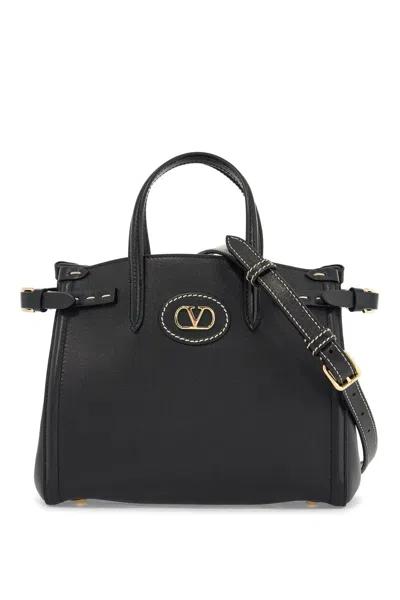 Valentino Garavani Borsa Tote Piccola Nera In Pelle Con Logo Oro Women In Black