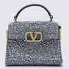 Valentino Crystal Vsling Small Top Handle Bag In Silver
