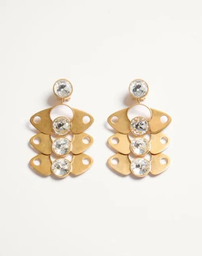 Valentino Garavani Pages Earrings In Metal And Crystal In Gold