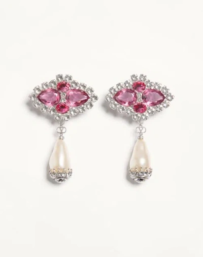 Valentino Garavani Boucles D'oreilles Pas Plus En Métal, Résine, Émail Et Cristaux Femme Palladium/c In Metallic