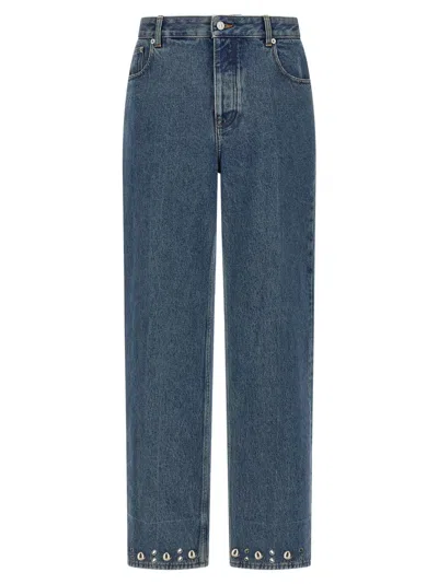Valentino Slim-fit Straight-leg Embellished Jeans In Burgundy