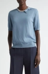 Valentino Bestickter Wollpullover Frau Himmelblau S In Light Blue