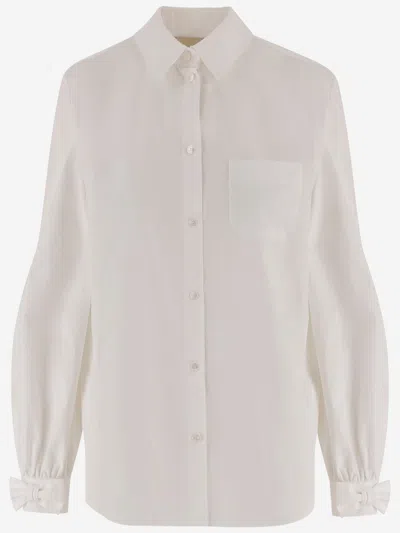 Valentino Garavani Bow Cuff Front-button Chest-pocket Shirt In White