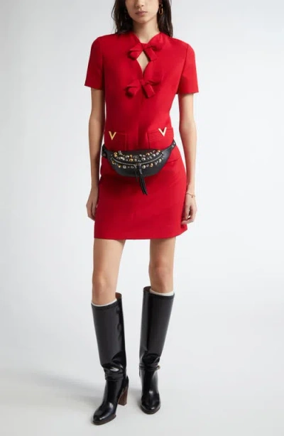 Valentino Garavani Bow Detail Crepe Couture Minidress In Red