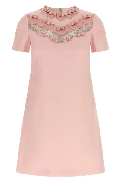 Valentino Bow Dress Lace Trim Neckline In Pink