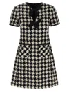 Valentino Embroidered Damier Light Tweed Short Dress In White/black