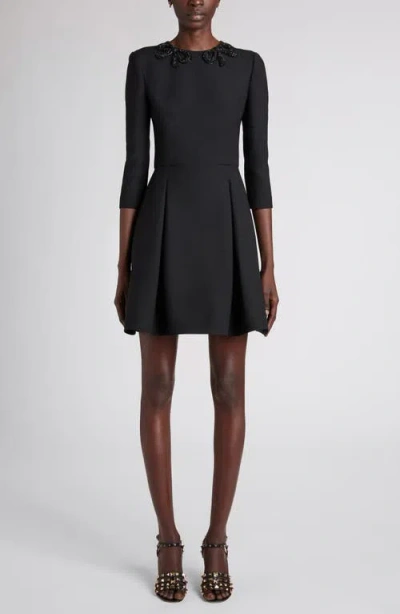 Valentino Garavani Bow Embellished Pleated Minidress In Black