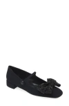 Valentino Crystal Bow Mary Jane Ballerina Flats In Nero/jet