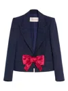 Valentino Tailored Bow-detail Jacket Crafted From Lightweight Viscose In Blue