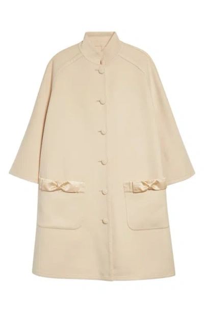 Valentino Garavani Bow Trim Wool & Cashmere Coat In Neutral