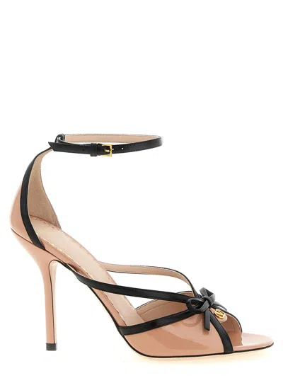 Valentino Garavani Bow-embellished Patent Leather Sandal Heel In Peach