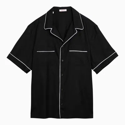 Valentino Piped-trim Silk Bowling Shirt In Black
