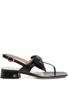 Valentino Bowow Leather Thong Sandals In Black