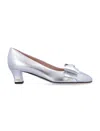 Valentino 45mm Bowow Leather Pumps In Silver