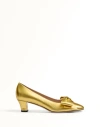 Valentino Garavani Bowow Pumps In Laminated Nappa 45mm Woman Gold 39.5 In Gold