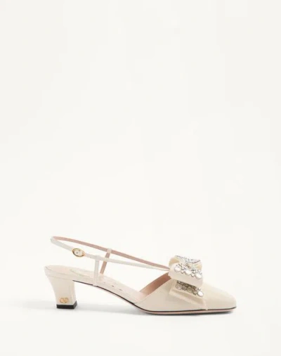 Valentino Garavani Bowow Slingback Pumps In Kidskin With Mirrors And Crystals 45mm Woman Ivory/silve In Ivoire/argent