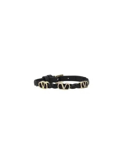 Valentino Garavani Leather Bracelet In Black