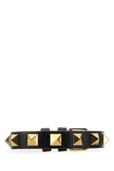 Valentino Garavani Rockstud Logo Detailed Bracelet In Black