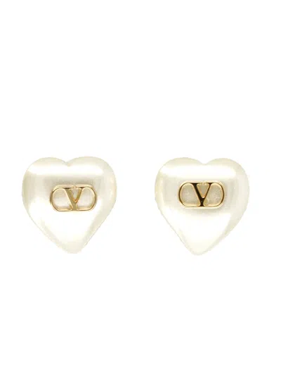 Valentino Garavani Brass Pearl Drop Earrings In Gold