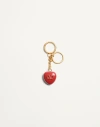 Valentino Garavani Coeur Royal Bag Charm With Key Ring In Metal And Enamel Woman Antique Brass/red U In Gold