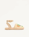 Valentino Garavani Bribri Raffia Sandal With Floral Embroidery Woman Beige 39 In Gold