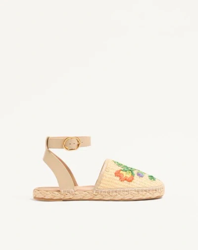 Valentino Garavani Bribri Raffia Sandal With Floral Embroidery Woman Beige 39 In Gold
