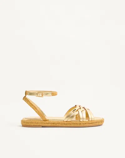 Valentino Garavani Bribri Sandal In Laminated Calfskin 20mm Woman Antique Brass/natural 42 In Neutral