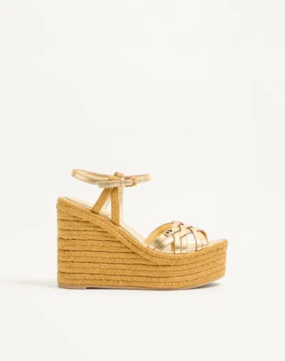 Valentino Garavani Bribri Wedge Sandal In Laminated Calfskin 120mm Woman Antique Brass/natural 42 In Brown