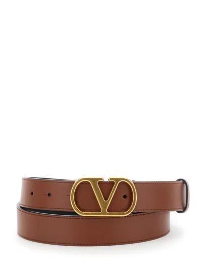 Valentino Garavani Brown Belt With Adjustable Vlogo Buckle In Leather Man