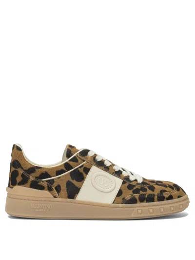 Valentino Garavani Brown Calf Leather Sneakers In Animal Print
