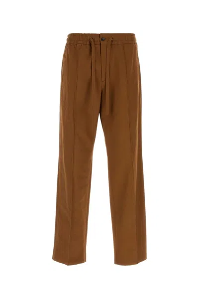 Valentino Cotton Straight Leg Trousers Side And Back Pockets In Brown