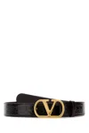 Valentino Brown Leather Vlogo Belt In Black