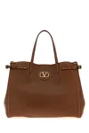 Valentino Garavani Brown Leather Medium Antibes Shopping Bag In Brown