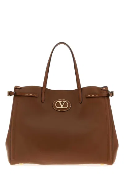 Valentino Garavani Brown Leather Medium Antibes Shopping Bag