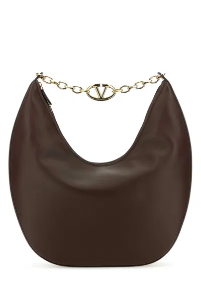 Valentino Garavani Brown Leather Medium Vlogo Moon Shoulder Bag