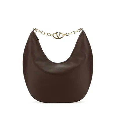 Valentino Garavani Brown Leather Medium Vlogo Moon Shoulder Bag