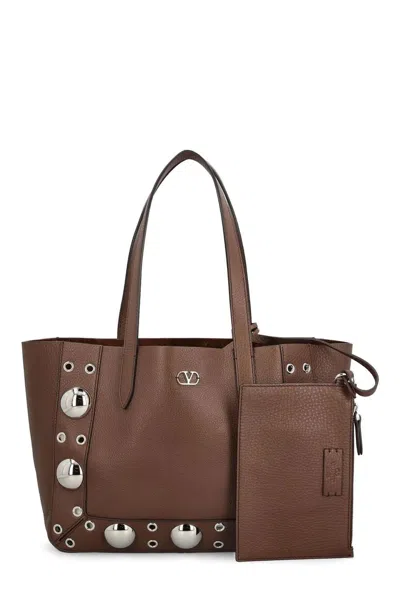 Valentino Garavani Brown Leather Small Nellcã´te Shopping Bag