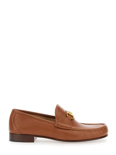 Valentino Garavani Brown Loafers With Vlogo Signature Detail In Leather Man